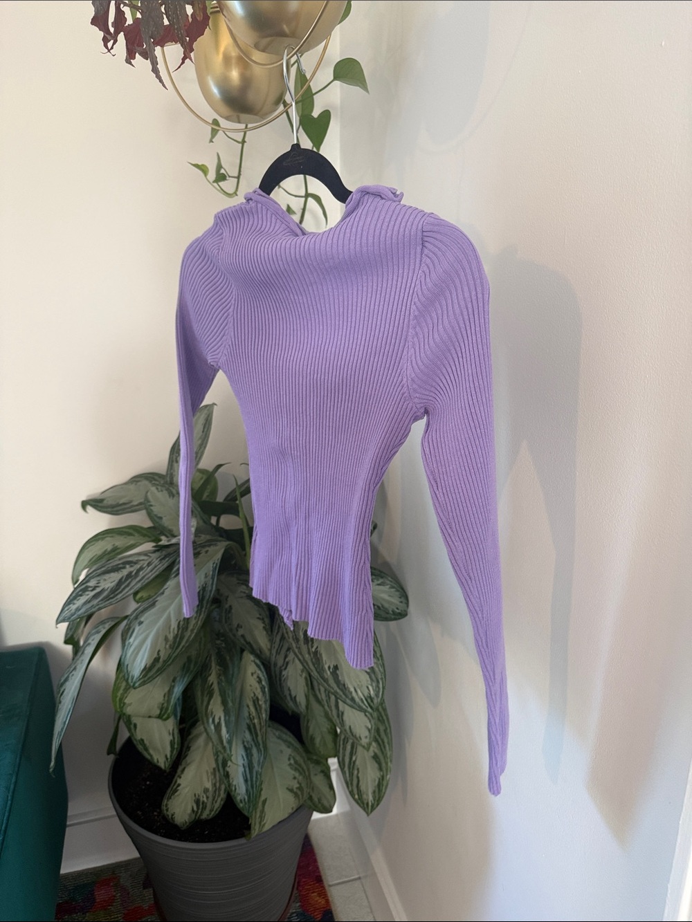 Find Me Now Lavender Ruffle Ribbed Cardigan - Picture 4 of 4
